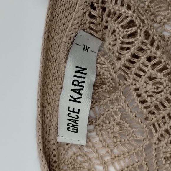 Grace Karin Taupe Open layer sweater with waist tie crochet long sleeve size XL - Picture 7 of 11